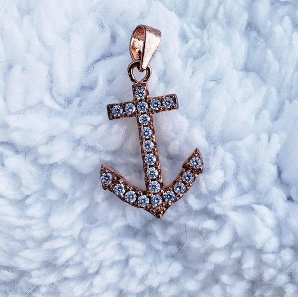 Vintage Sterling Silver Rhinestone Anchor Pendant - Picture 1 of 4